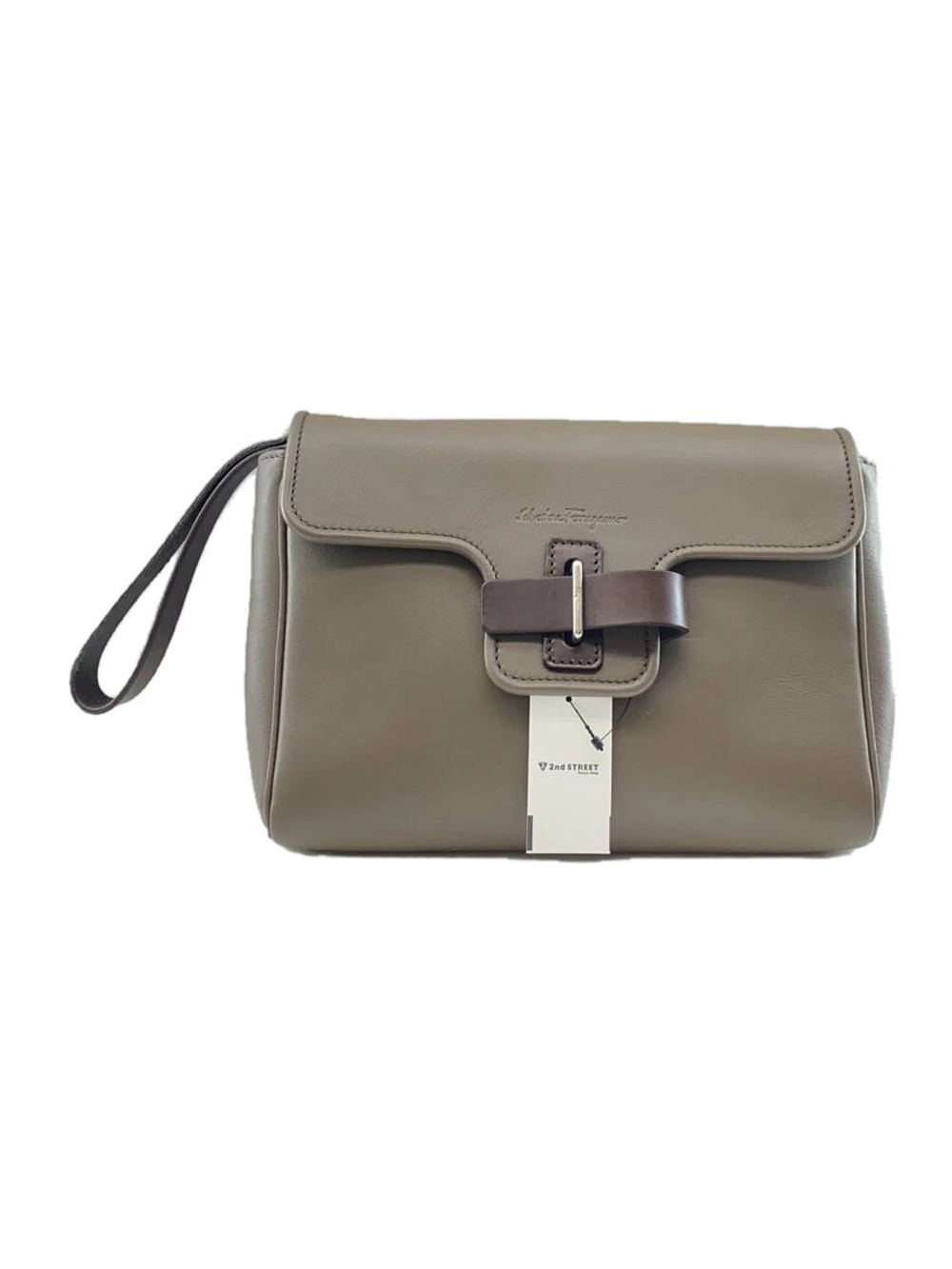 Salvatore Ferragamo Clutch Bag Leather Gray Belt